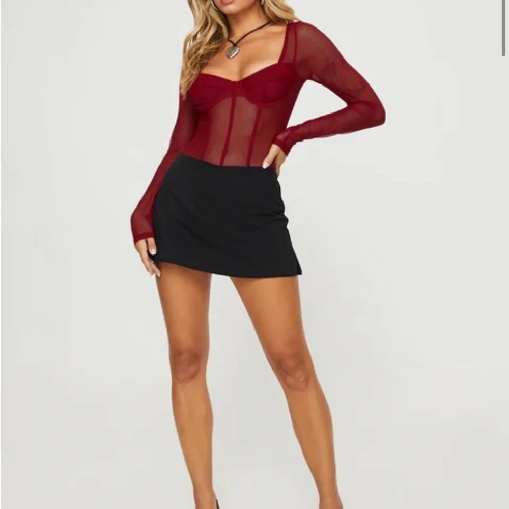 Princess Polly Leonie Mesh Bodysuit Burgundy Sz US 10Sheer Underwire Long Sleeve - Picture 4 of 13